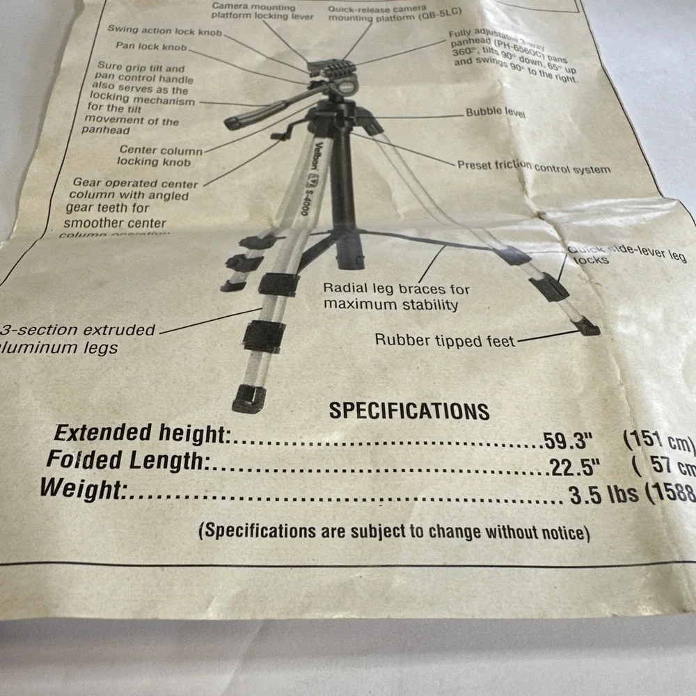 Velbon S-4000 Deluxe Tripod w/1/4